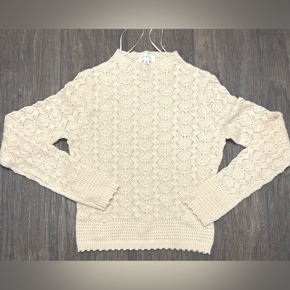 Mable Cream Pointelle Knit Sweater Size M Mock Neck Feminine Cottagecore Boho